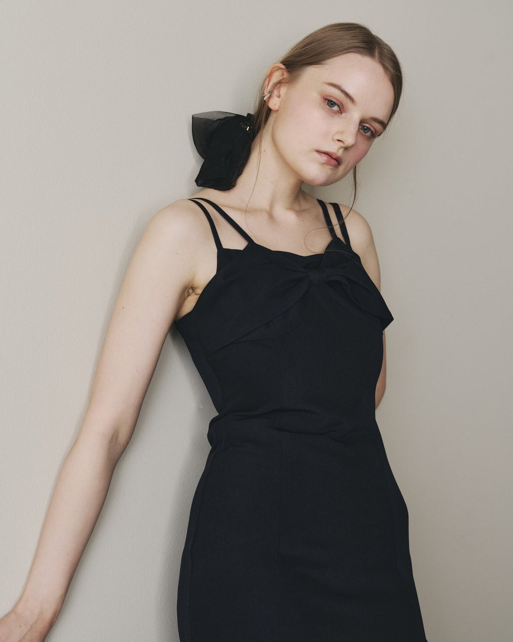 RIBBON ASYMMETRY LACE CAMISOLE DRESS