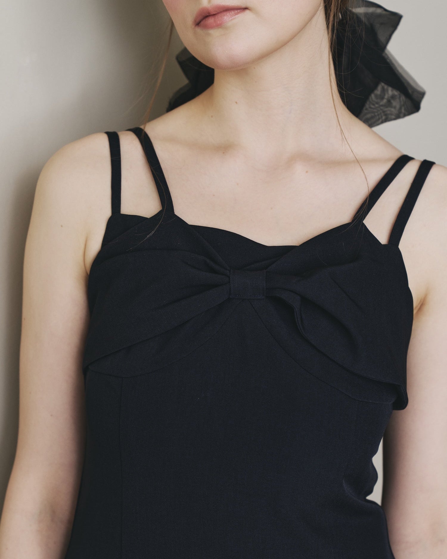 RIBBON ASYMMETRY LACE CAMISOLE DRESS