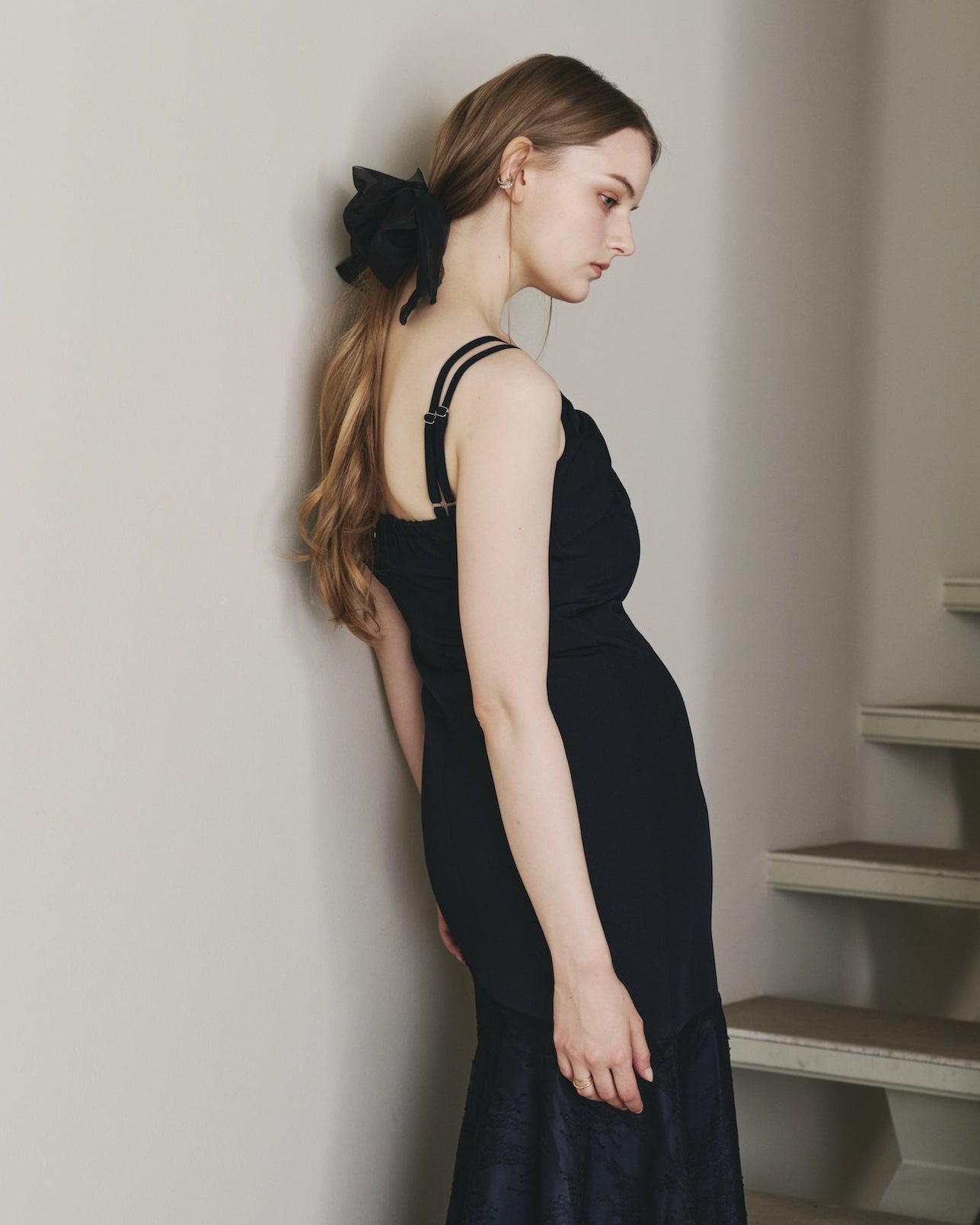 RIBBON ASYMMETRY LACE CAMISOLE DRESS